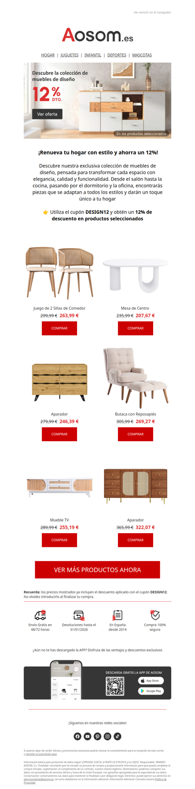 12% DTO. en muebles de diseño