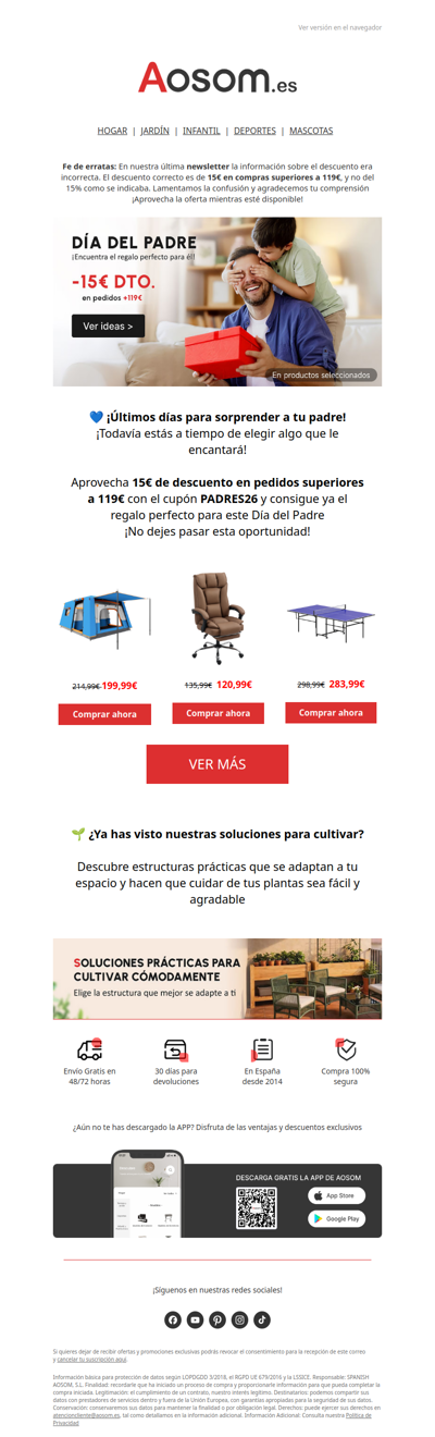 Fe de erratas: descuento corregido