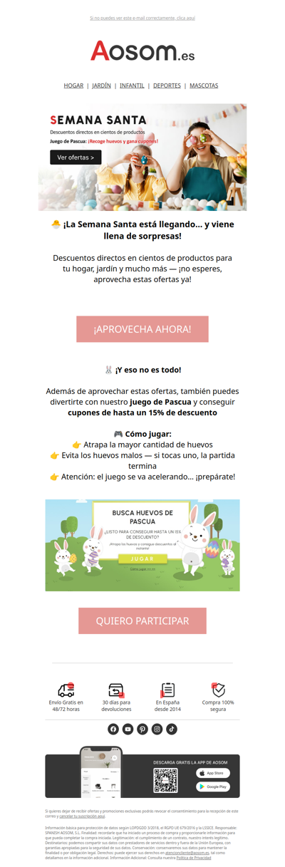 Semana Santa con descuentos + Juego de Pascua