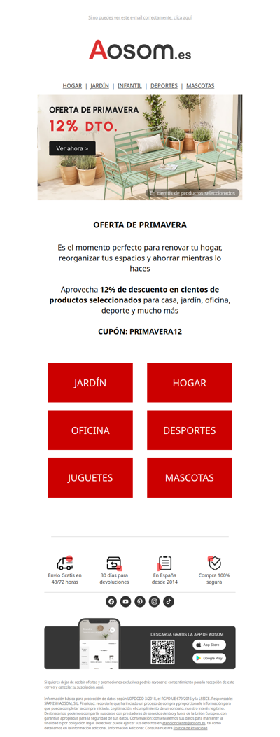 🌸 Oferta de primavera: 12% de descuento en cientos de productos