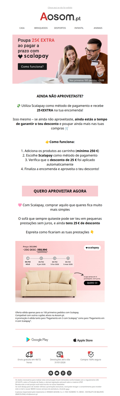 💸 25 € EXTRA com Scalapay – só para os 100 primeiros!