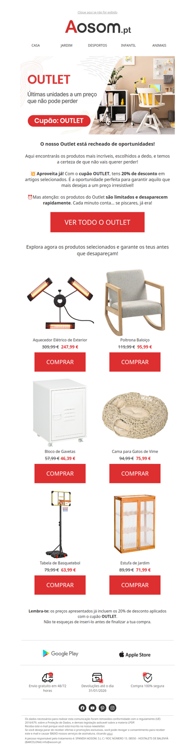 20% de desconto no nosso Outlet — não percas!