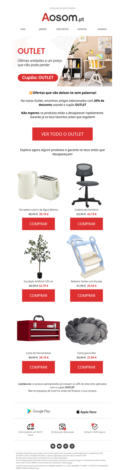 💥Não percas: 20% de desconto em artigos selecionados!