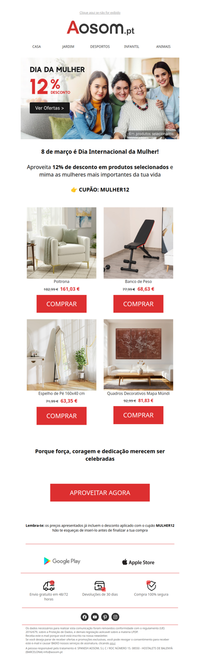 12% de desconto para celebrar o Dia da Mulher