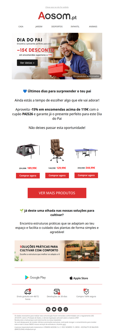 ⌛Últimos dias: -15% em compras +119€