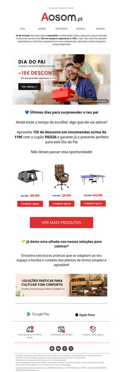 Fé de erratas: desconto corrigido