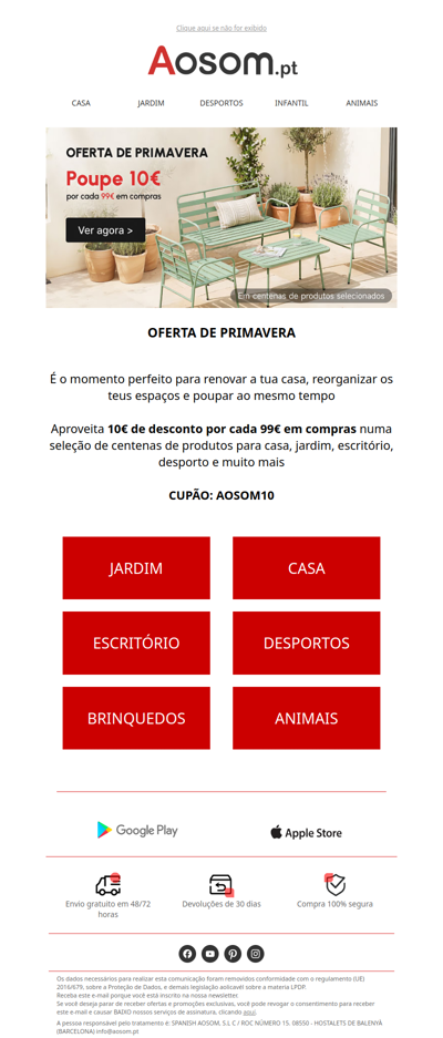 🌸 Oferta de primavera: 10€ por cada 99€ em compras