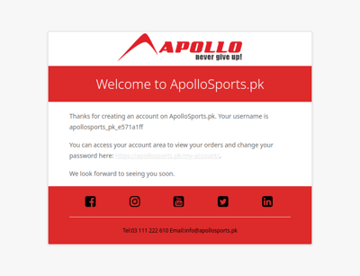 Your ApolloSports.pk account has been created!