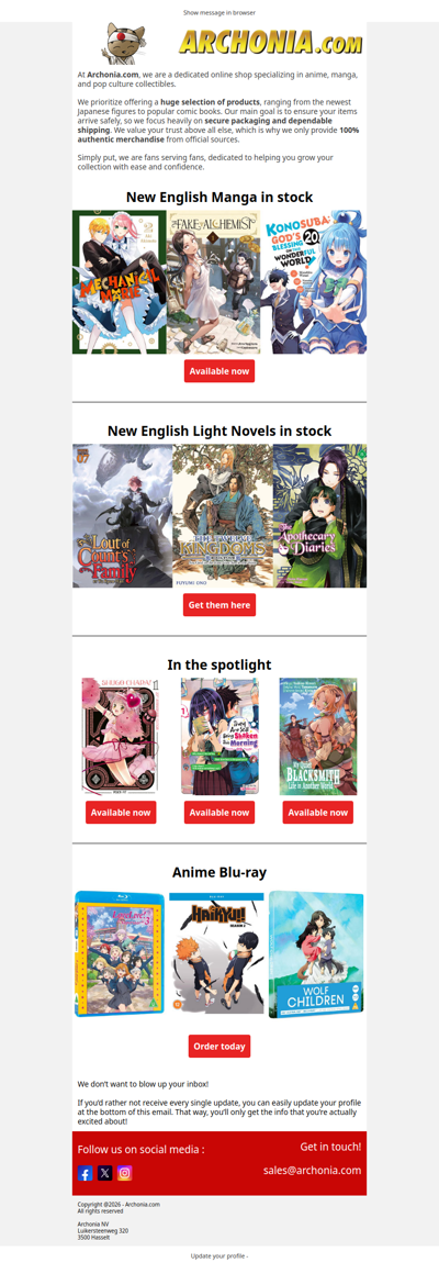 New manga and light novels in stock