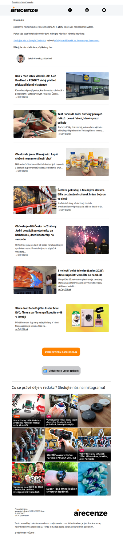 Spotřebitelský radar - 9. 1. - Slevy, testy a novinky od arecenze.cz