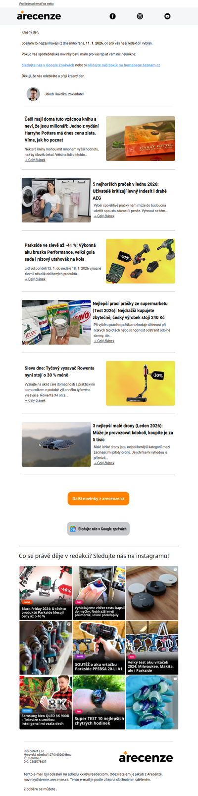 Spotřebitelský radar - 11. 1. - Slevy, testy a novinky od arecenze.cz