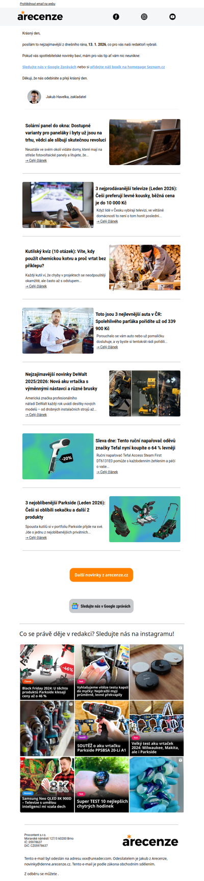 Spotřebitelský radar - 13. 1. - Slevy, testy a novinky od arecenze.cz
