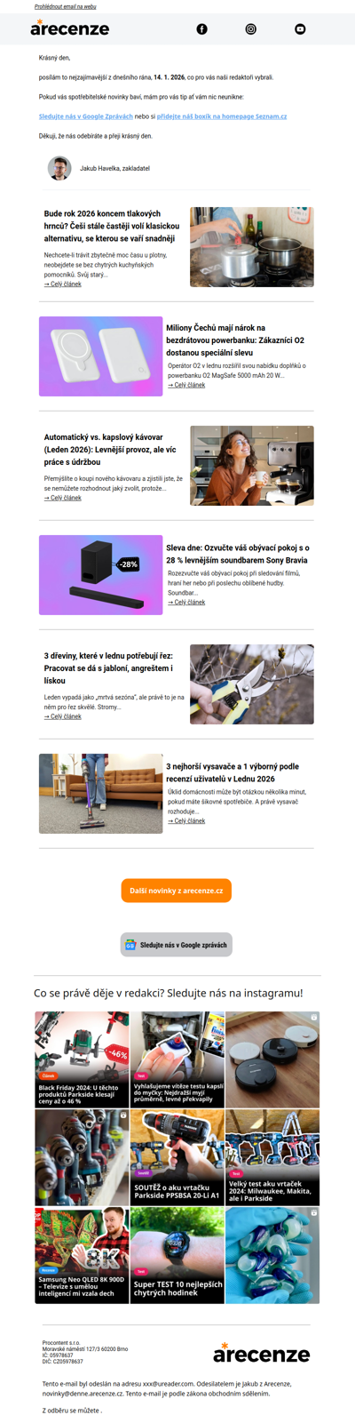 Spotřebitelský radar - 14. 1. - Slevy, testy a novinky od arecenze.cz