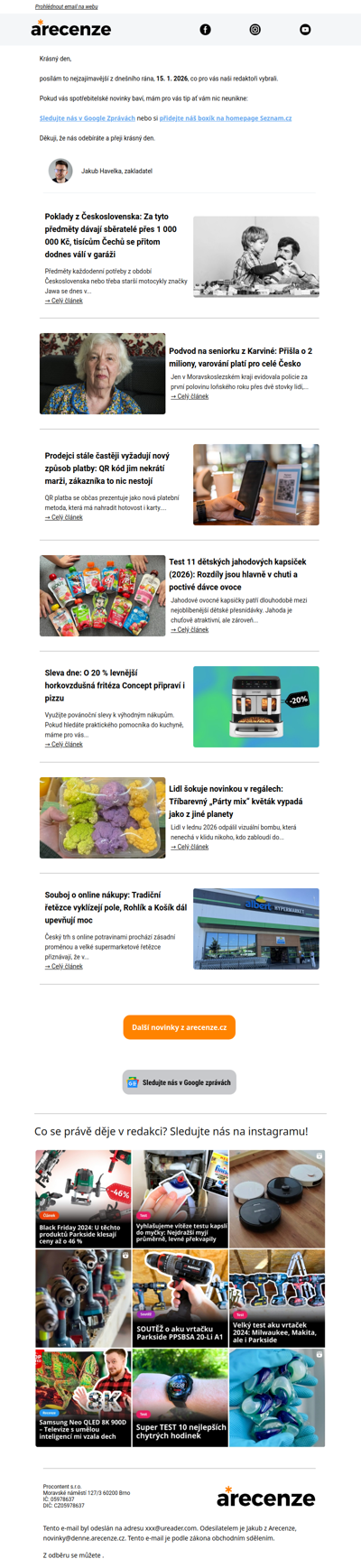 Spotřebitelský radar - 15. 1. - Slevy, testy a novinky od arecenze.cz