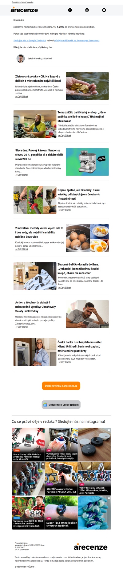 Spotřebitelský radar - 16. 1. - Slevy, testy a novinky od arecenze.cz