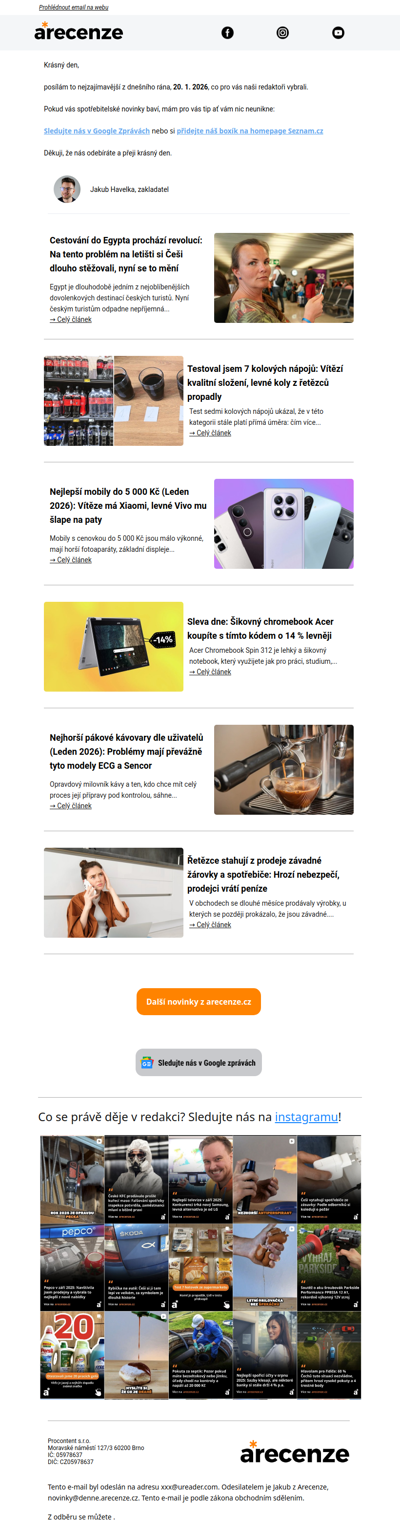 Spotřebitelský radar - 20. 1. - Slevy, testy a novinky od arecenze.cz