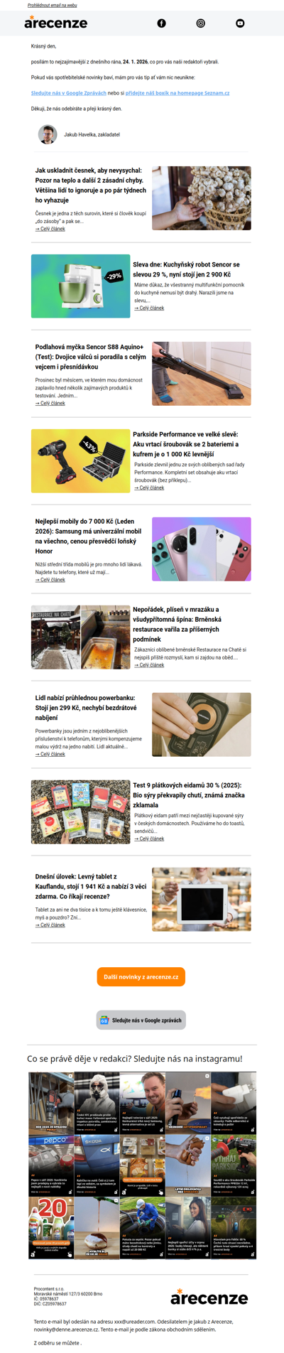 Spotřebitelský radar - 24. 1. - Slevy, testy a novinky od arecenze.cz