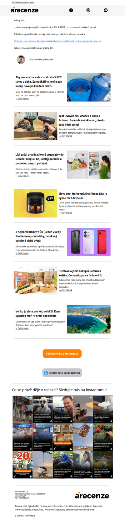 Spotřebitelský radar - 29. 1. - Slevy, testy a novinky od arecenze.cz