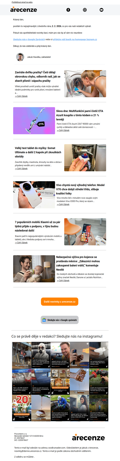 Spotřebitelský radar - 2. 2. - Slevy, testy a novinky od arecenze.cz