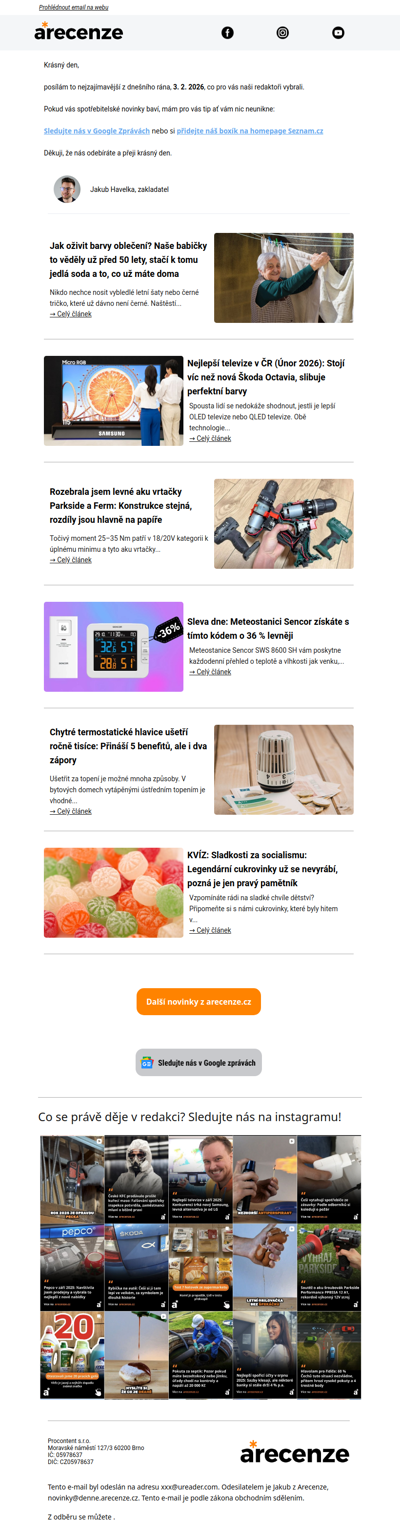 Spotřebitelský radar - 3. 2. - Slevy, testy a novinky od arecenze.cz