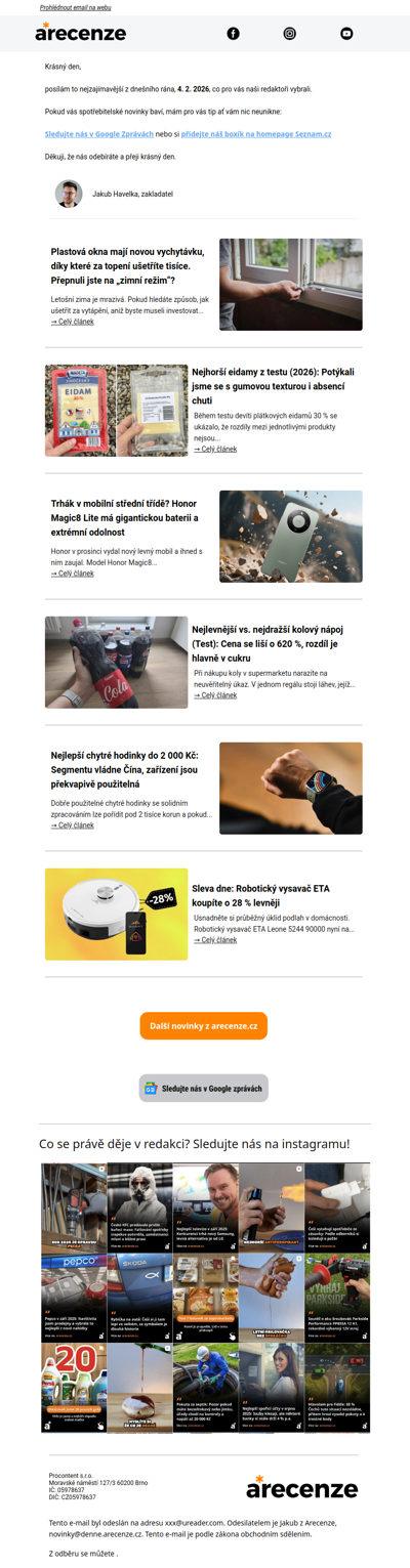 Spotřebitelský radar - 4. 2. - Slevy, testy a novinky od arecenze.cz