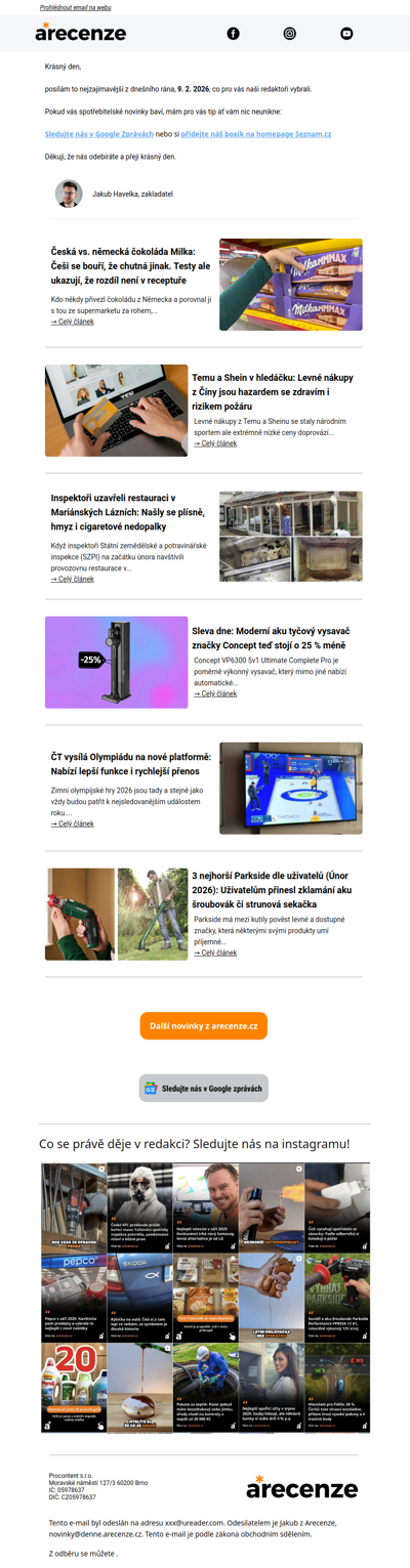 Spotřebitelský radar - 9. 2. - Slevy, testy a novinky od arecenze.cz