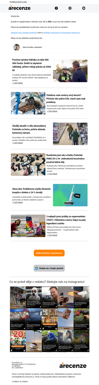 Spotřebitelský radar - 14. 2. - Slevy, testy a novinky od arecenze.cz