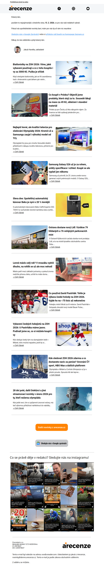 Spotřebitelský radar - 15. 2. - Slevy, testy a novinky od arecenze.cz