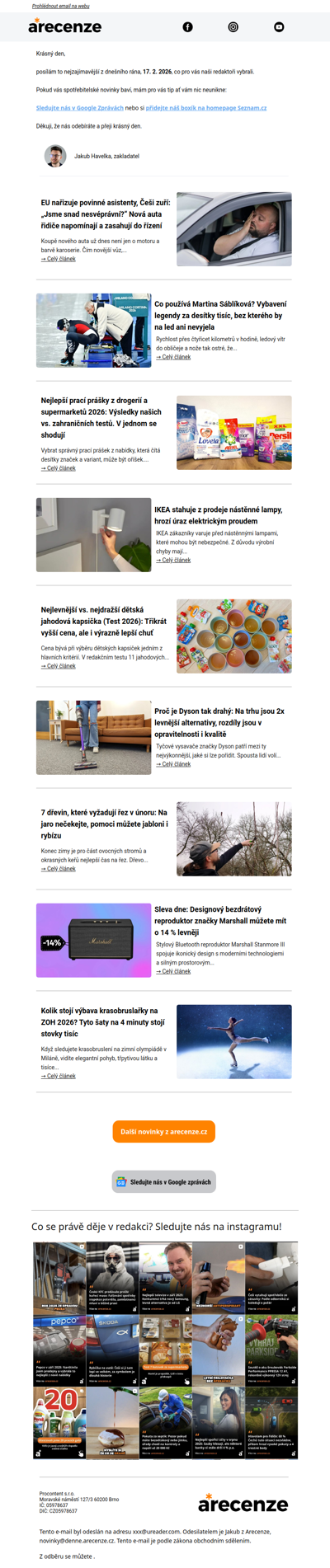 Spotřebitelský radar - 17. 2. - Slevy, testy a novinky od arecenze.cz