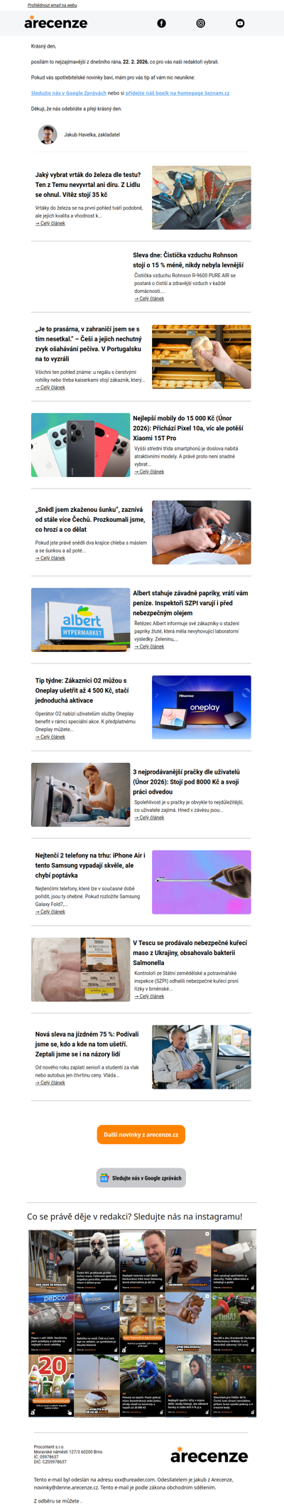 Spotřebitelský radar - 22. 2. - Slevy, testy a novinky od arecenze.cz