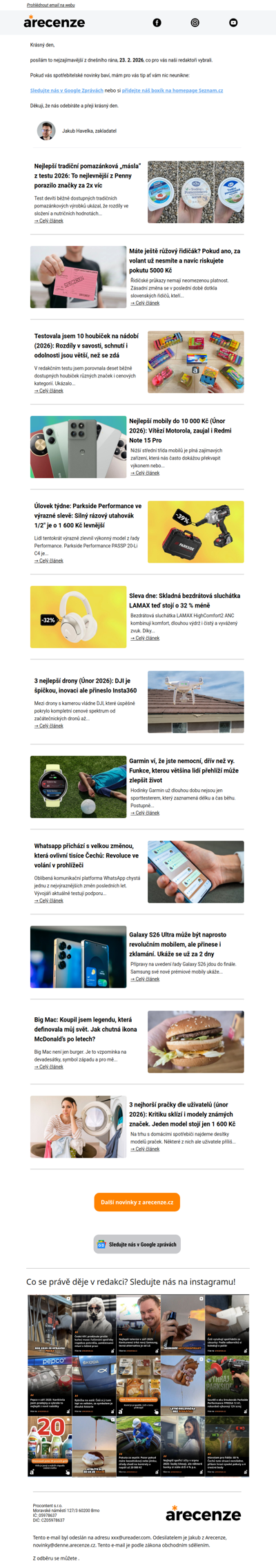 Spotřebitelský radar - 23. 2. - Slevy, testy a novinky od arecenze.cz