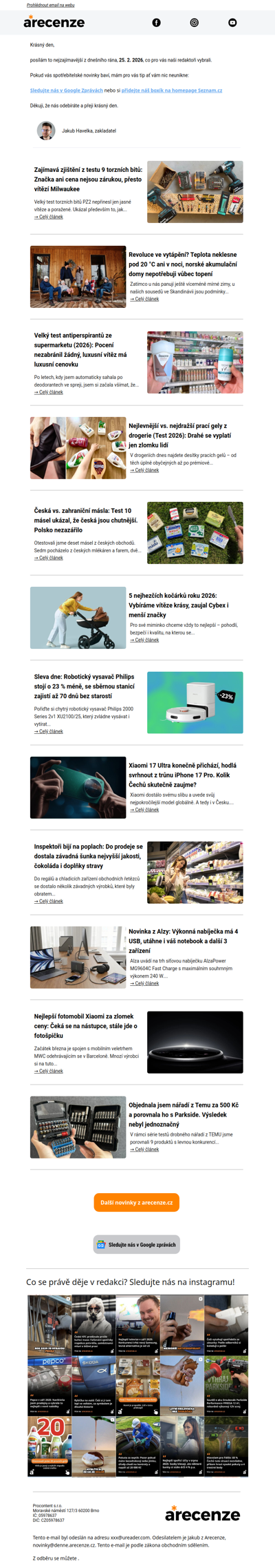 Spotřebitelský radar - 25. 2. - Slevy, testy a novinky od arecenze.cz