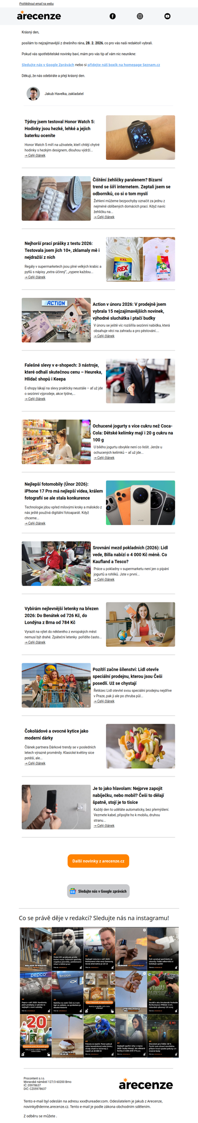 Spotřebitelský radar - 28. 2. - Slevy, testy a novinky od arecenze.cz