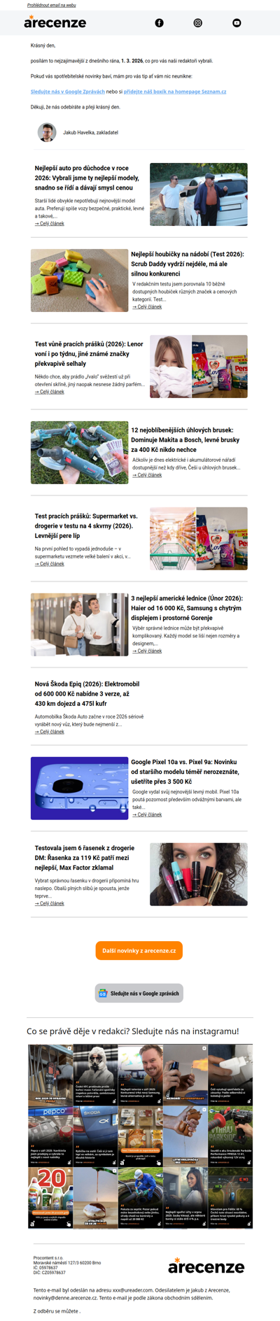 Spotřebitelský radar - 1. 3. - Slevy, testy a novinky od arecenze.cz