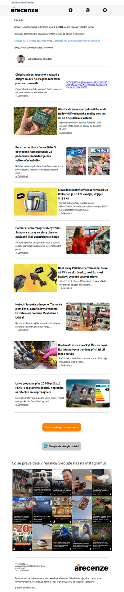 Spotřebitelský radar - 2. 3. - Slevy, testy a novinky od arecenze.cz