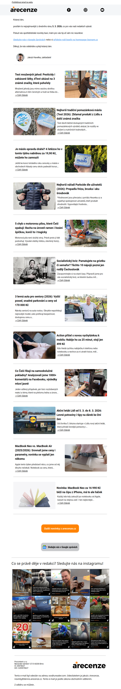 Spotřebitelský radar - 5. 3. - Slevy, testy a novinky od arecenze.cz