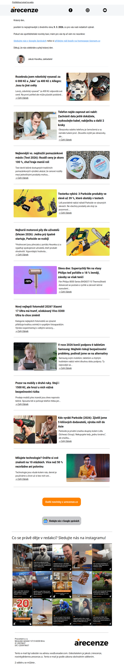 Spotřebitelský radar - 9. 3. - Slevy, testy a novinky od arecenze.cz