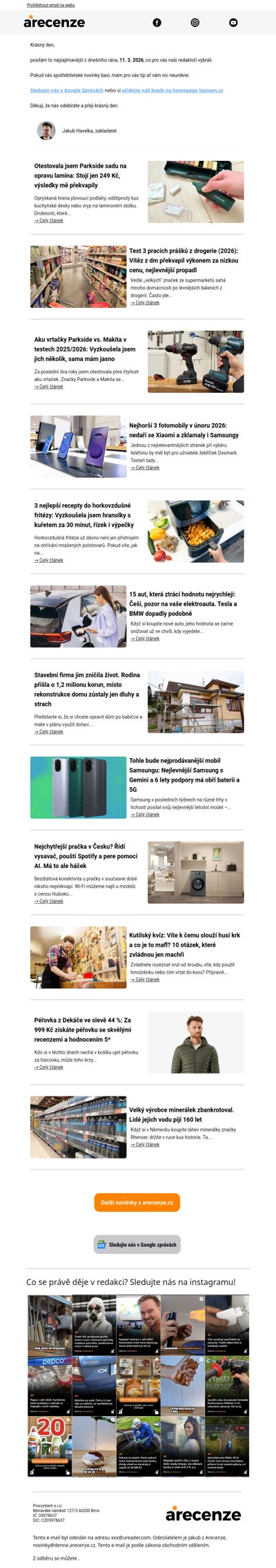 Spotřebitelský radar - 11. 3. - Slevy, testy a novinky od arecenze.cz