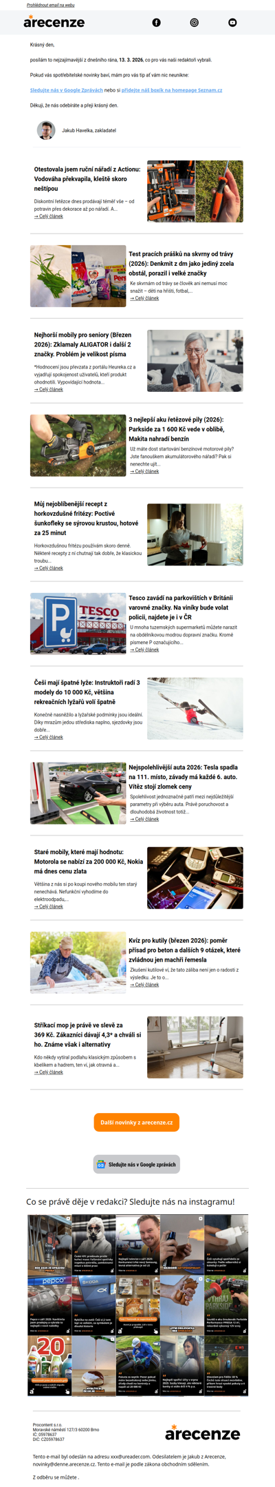 Spotřebitelský radar - 13. 3. - Slevy, testy a novinky od arecenze.cz