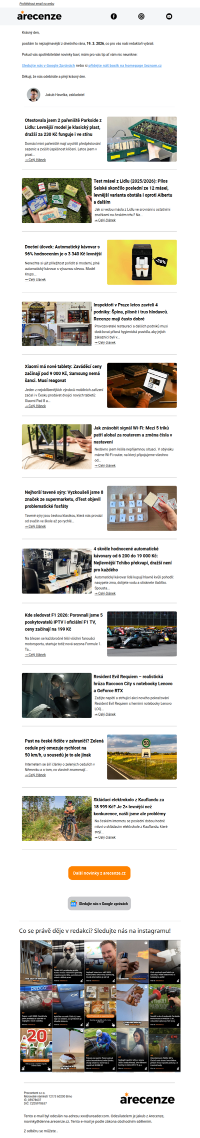 Spotřebitelský radar - 19. 3. - Slevy, testy a novinky od arecenze.cz