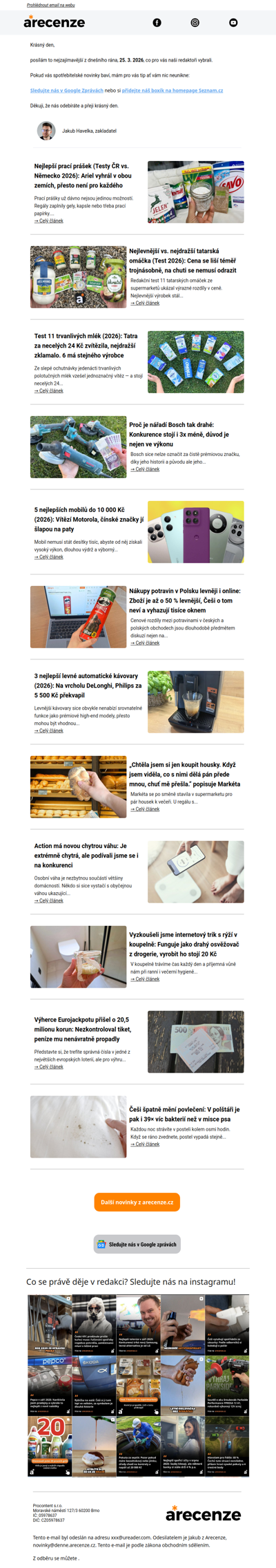 Spotřebitelský radar - 25. 3. - Slevy, testy a novinky od arecenze.cz