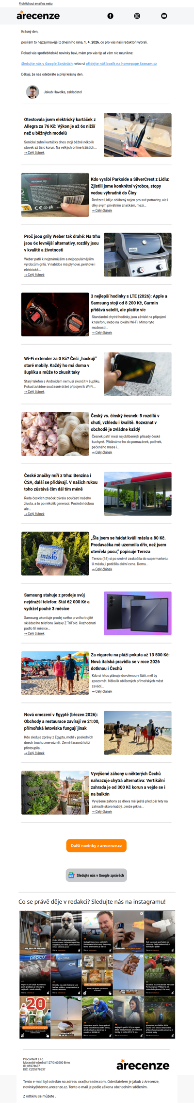 Spotřebitelský radar - 1. 4. - Slevy, testy a novinky od arecenze.cz