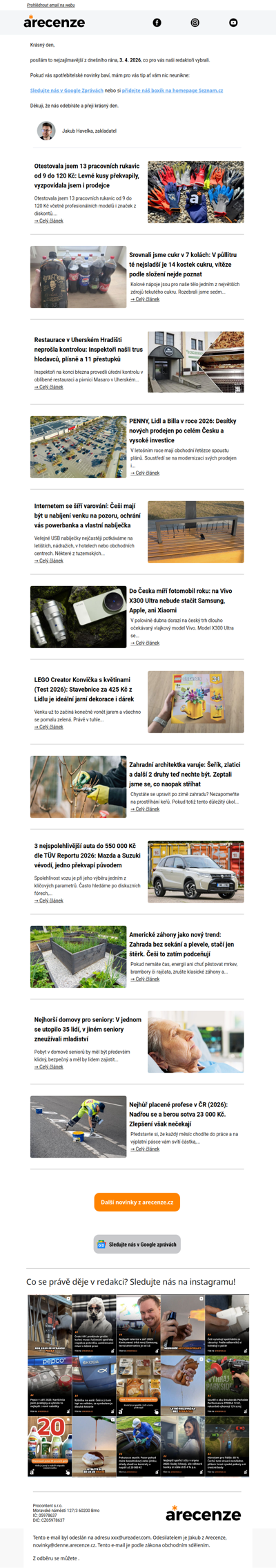 Spotřebitelský radar - 3. 4. - Slevy, testy a novinky od arecenze.cz