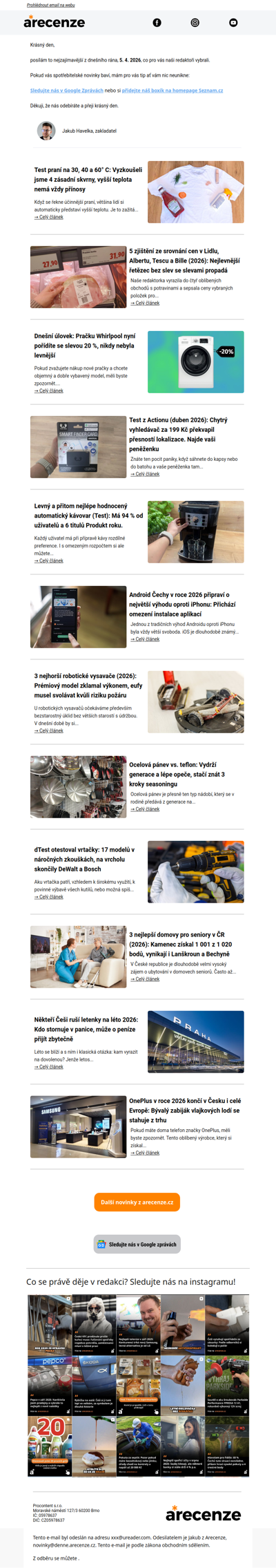 Spotřebitelský radar - 5. 4. - Slevy, testy a novinky od arecenze.cz