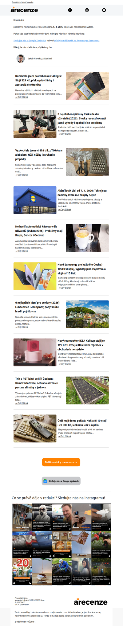 Spotřebitelský radar - 6. 4. - Slevy, testy a novinky od arecenze.cz