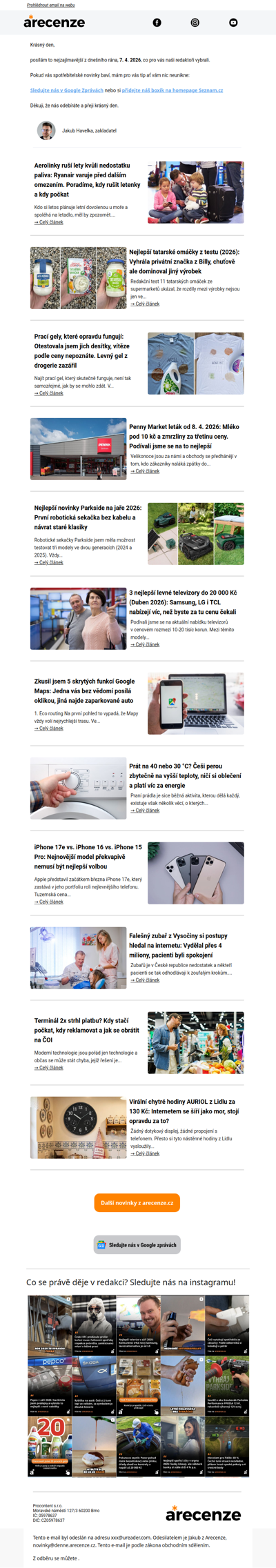 Spotřebitelský radar - 7. 4. - Slevy, testy a novinky od arecenze.cz