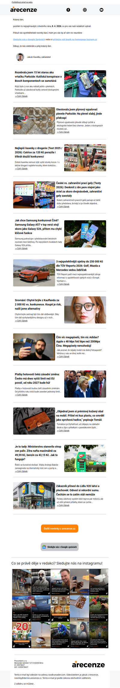 Spotřebitelský radar - 8. 4. - Slevy, testy a novinky od arecenze.cz