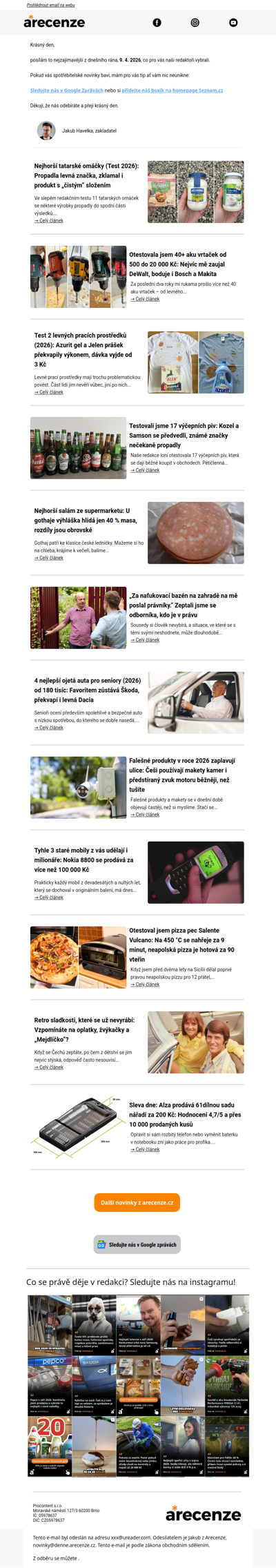 Spotřebitelský radar - 9. 4. - Slevy, testy a novinky od arecenze.cz