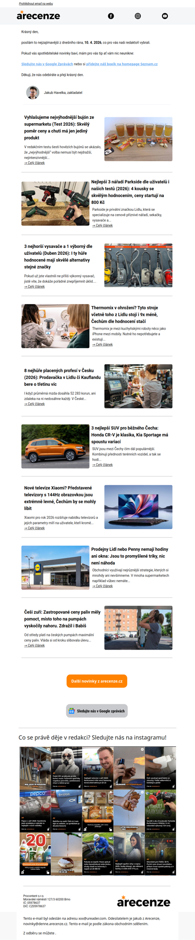 Spotřebitelský radar - 10. 4. - Slevy, testy a novinky od arecenze.cz