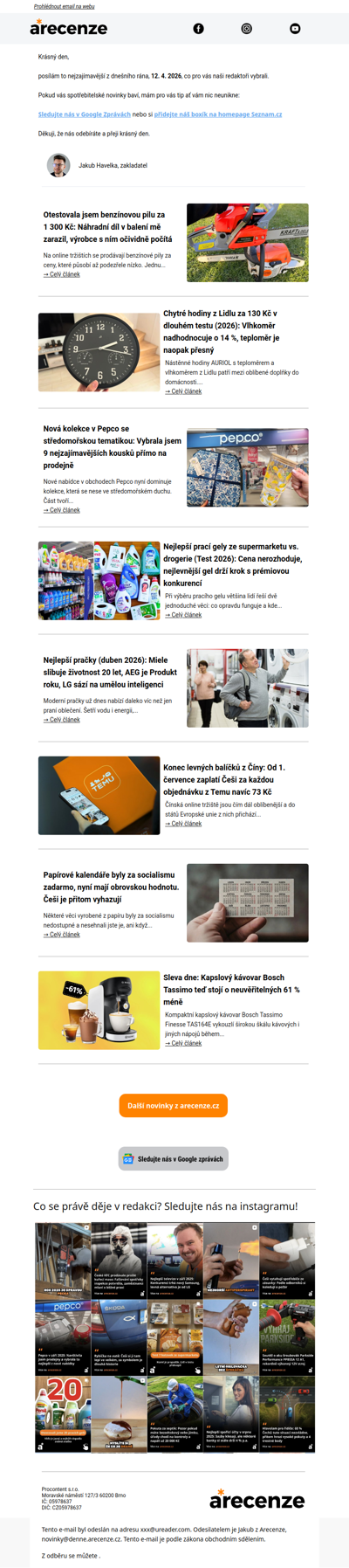 Spotřebitelský radar - 12. 4. - Slevy, testy a novinky od arecenze.cz